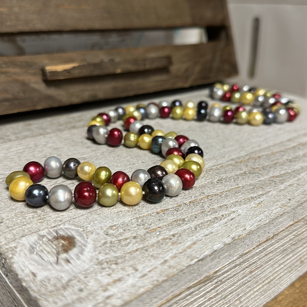 Freshwater Pearl great shape long solid multi color strand pullover necklace - Picture 6 of 7